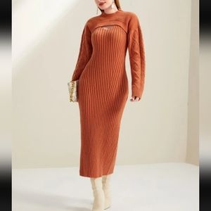 🎄🎄SHEIN Modely Drop Shoulder Super Crop Top Sweater & Dress sz L 8/10